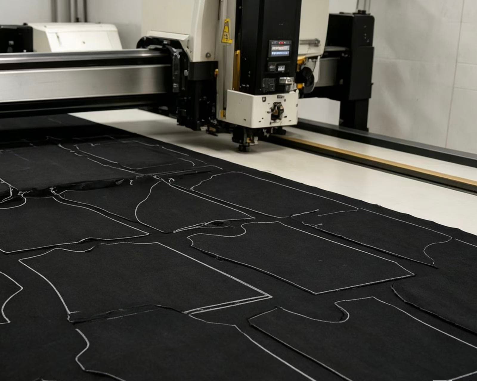 Fabric panels prepared for cutting as part of an activewear product-development workflow