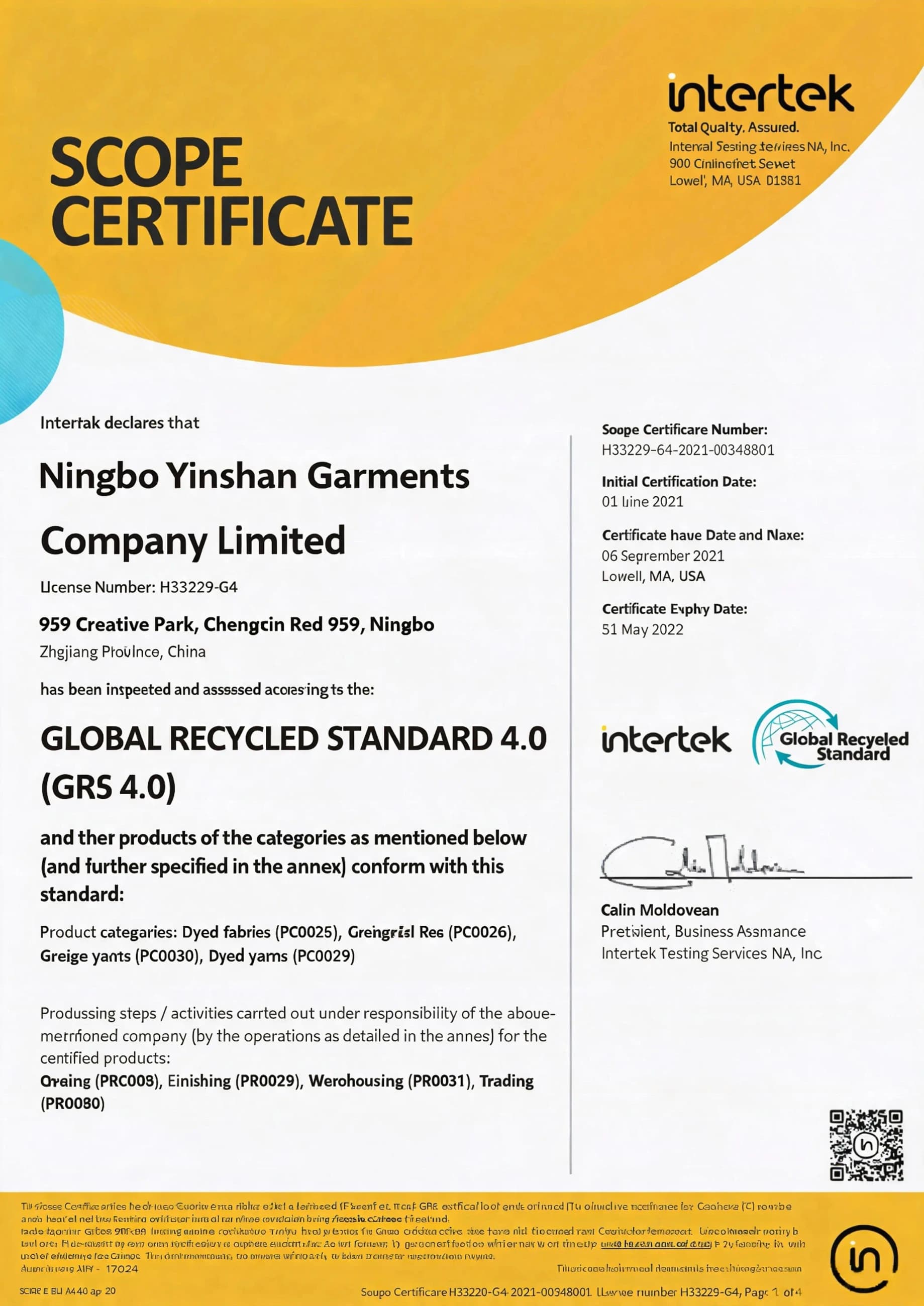 GRS Certificate