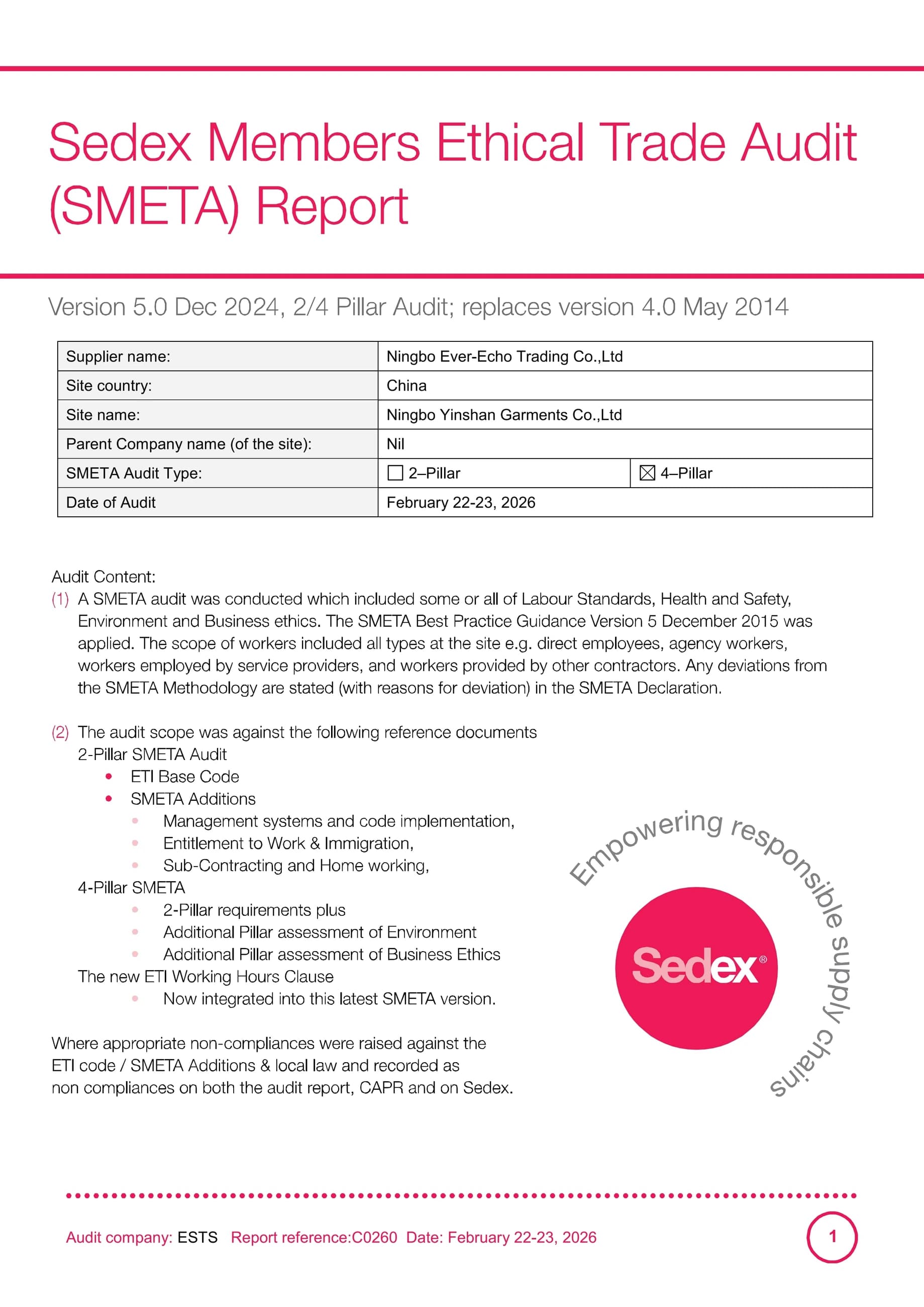 SMETA Sedex Ethical Audit