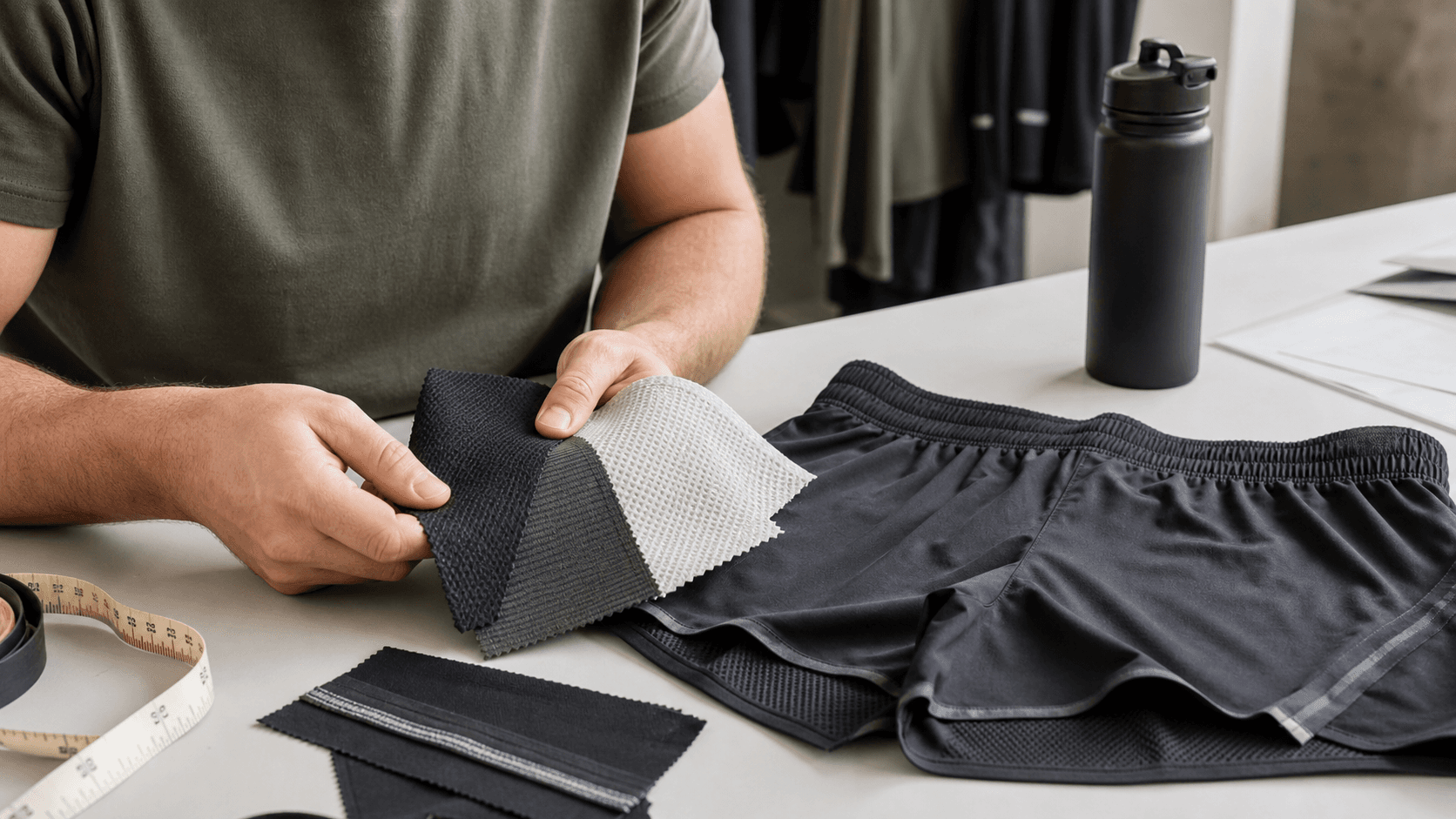 Activewear material and garment components prepared for a fabric development review