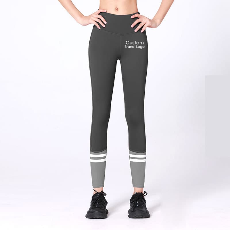 inPACE purple color-block high-waist yoga leggings with contrast calf stripes view 3