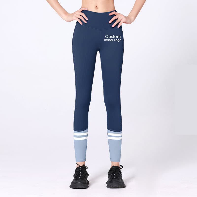 inPACE purple color-block high-waist yoga leggings with contrast calf stripes view 2
