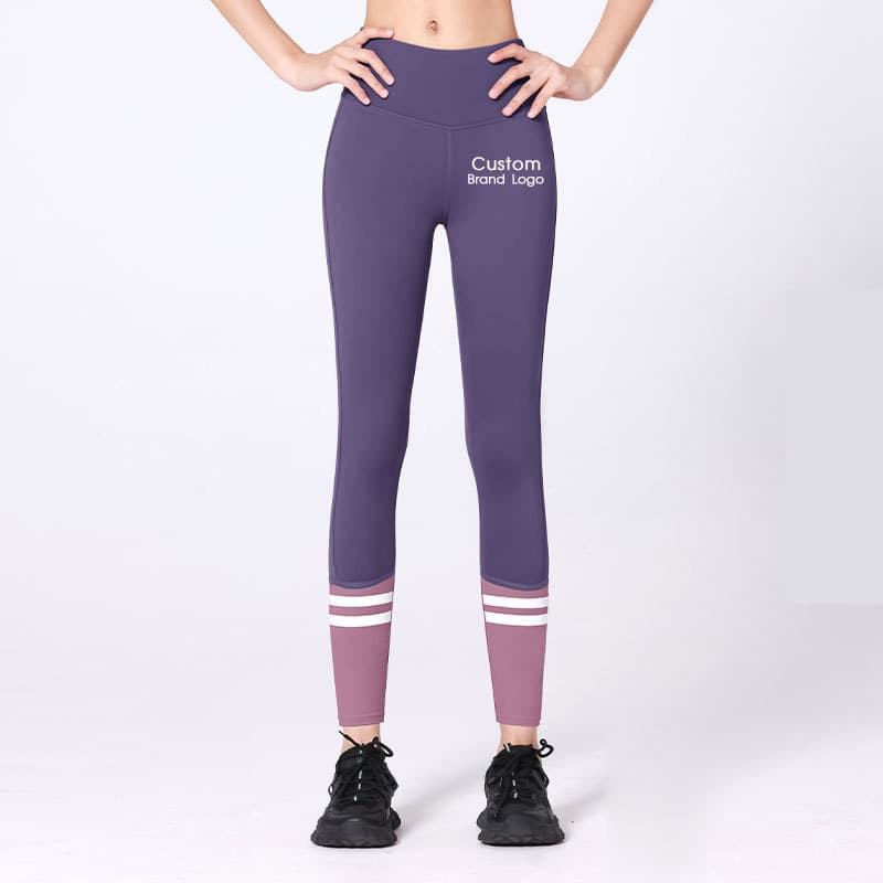 inPACE purple color-block high-waist yoga leggings with contrast calf stripes