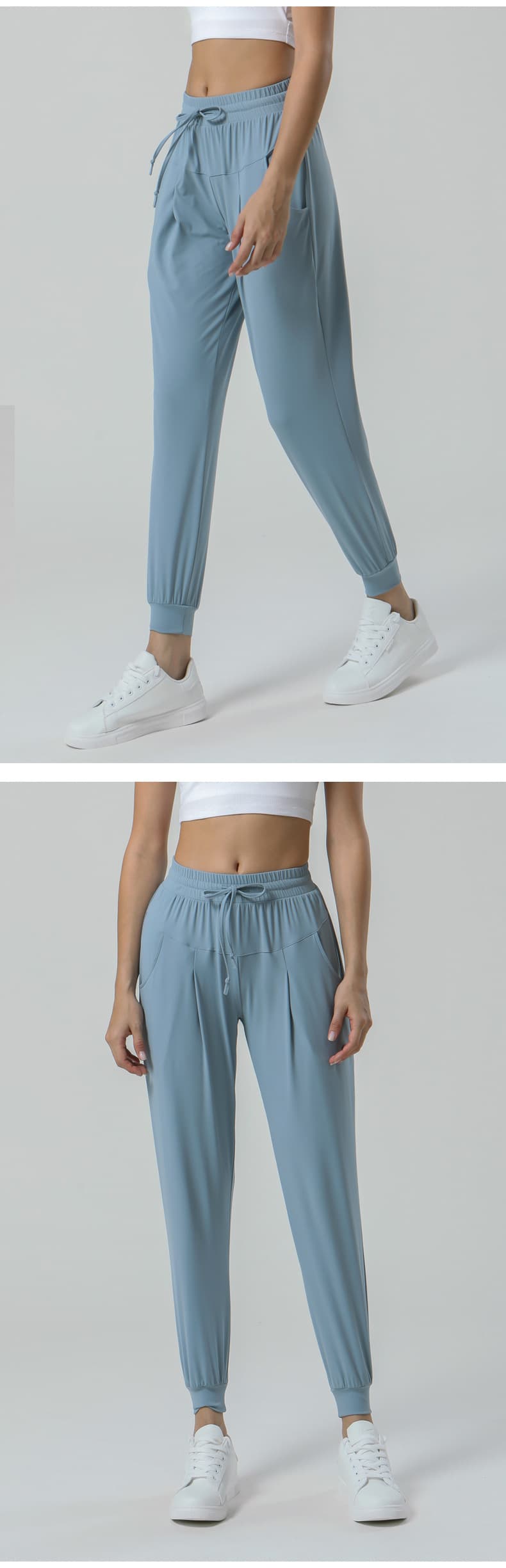 Green drawstring pocket activewear joggers front view for private-label gym wear development view 5
