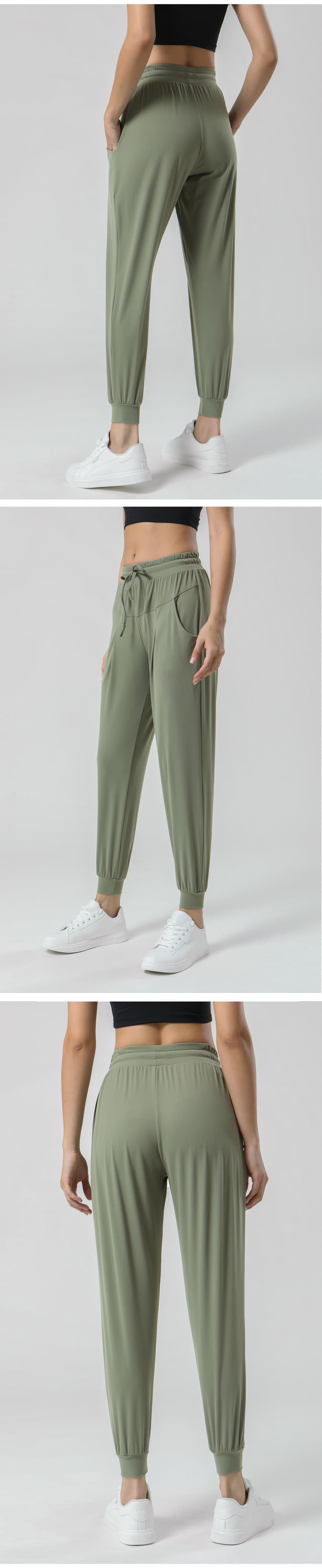 Green drawstring pocket activewear joggers front view for private-label gym wear development view 6