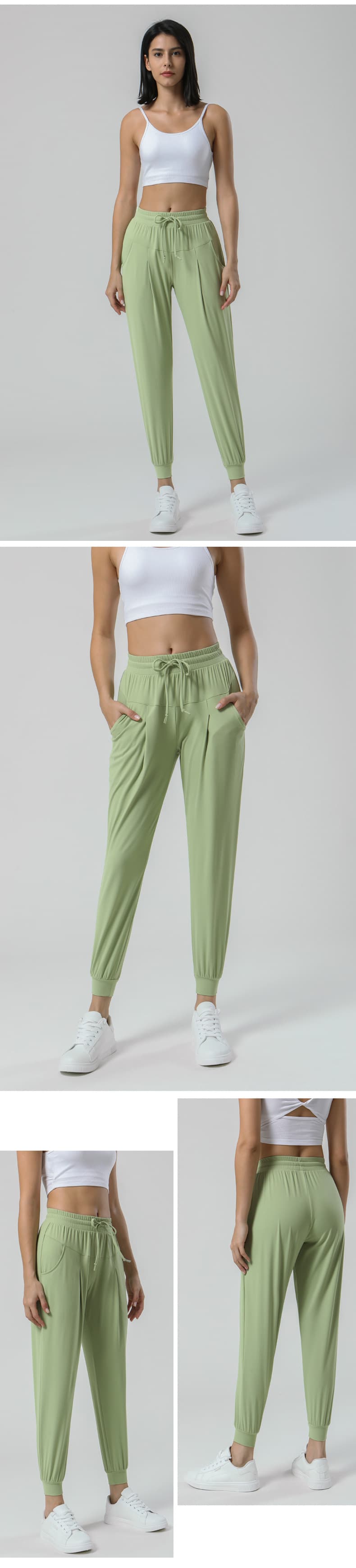 Green drawstring pocket activewear joggers front view for private-label gym wear development view 4