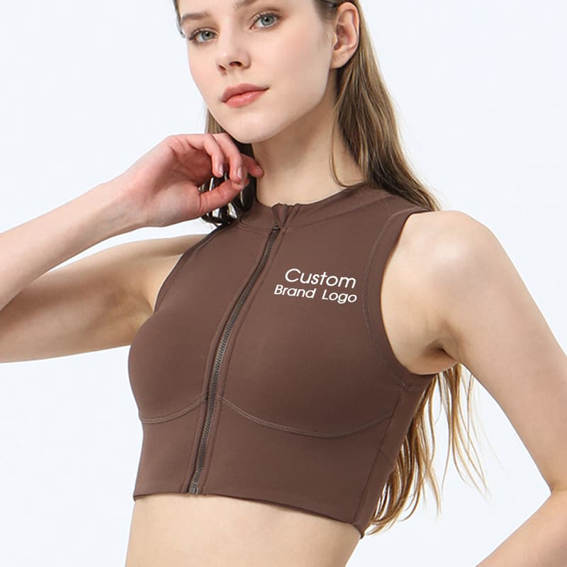 Green high-neck zip-front cropped training top for private-label gym wear development view 2