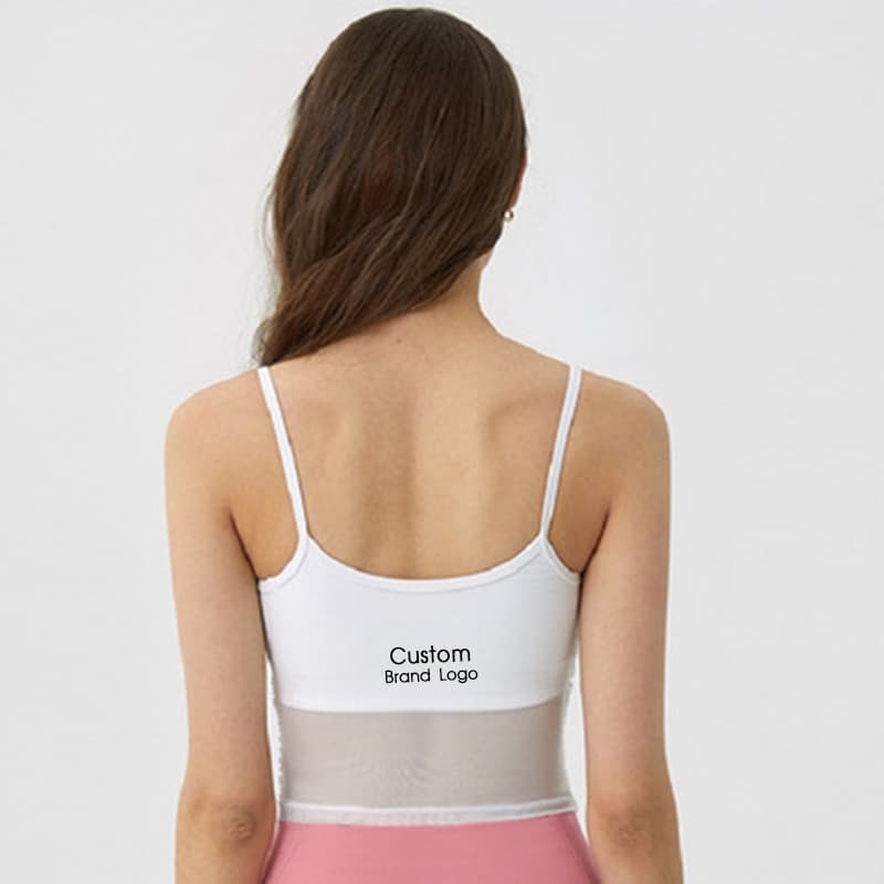 Black ruched mesh-panel yoga tank for private-label activewear development view 3
