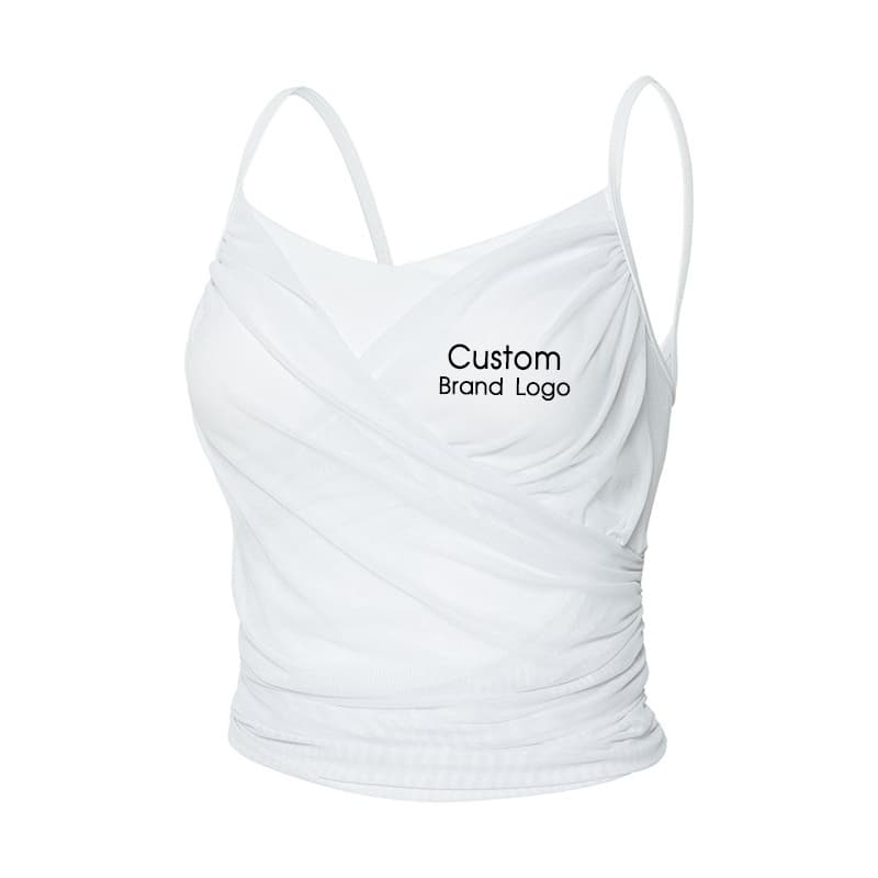 Black ruched mesh-panel yoga tank for private-label activewear development view 2