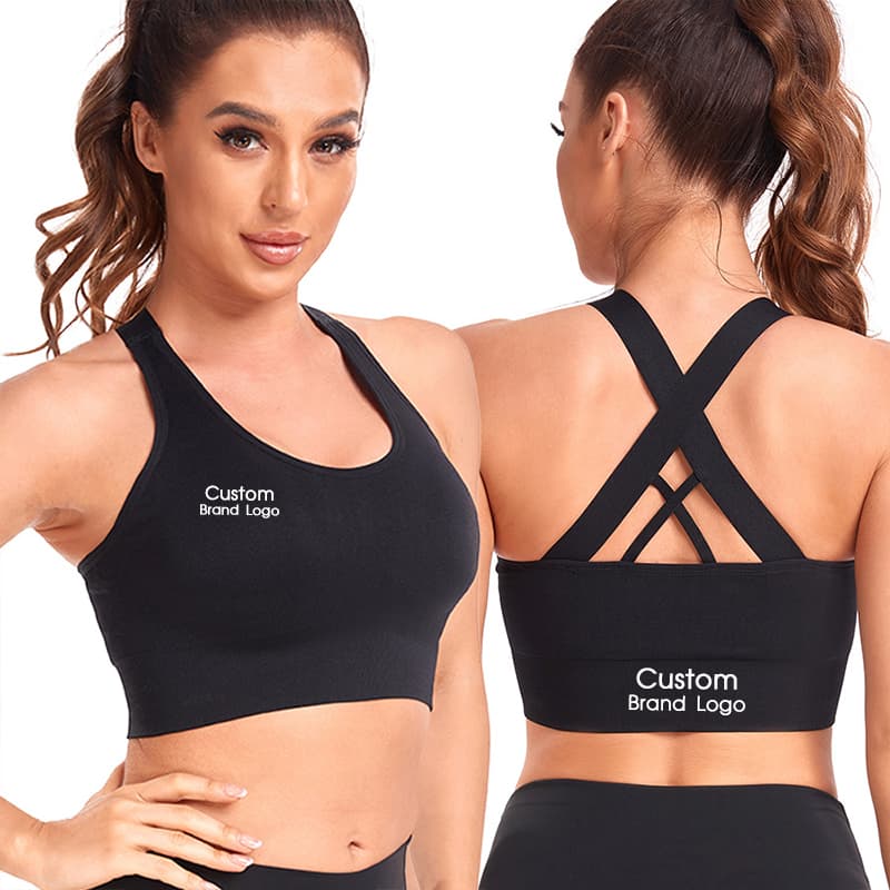 Pink scoop-neck criss-cross back yoga bra for private-label activewear development view 5