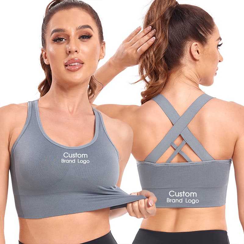 Pink scoop-neck criss-cross back yoga bra for private-label activewear development view 3