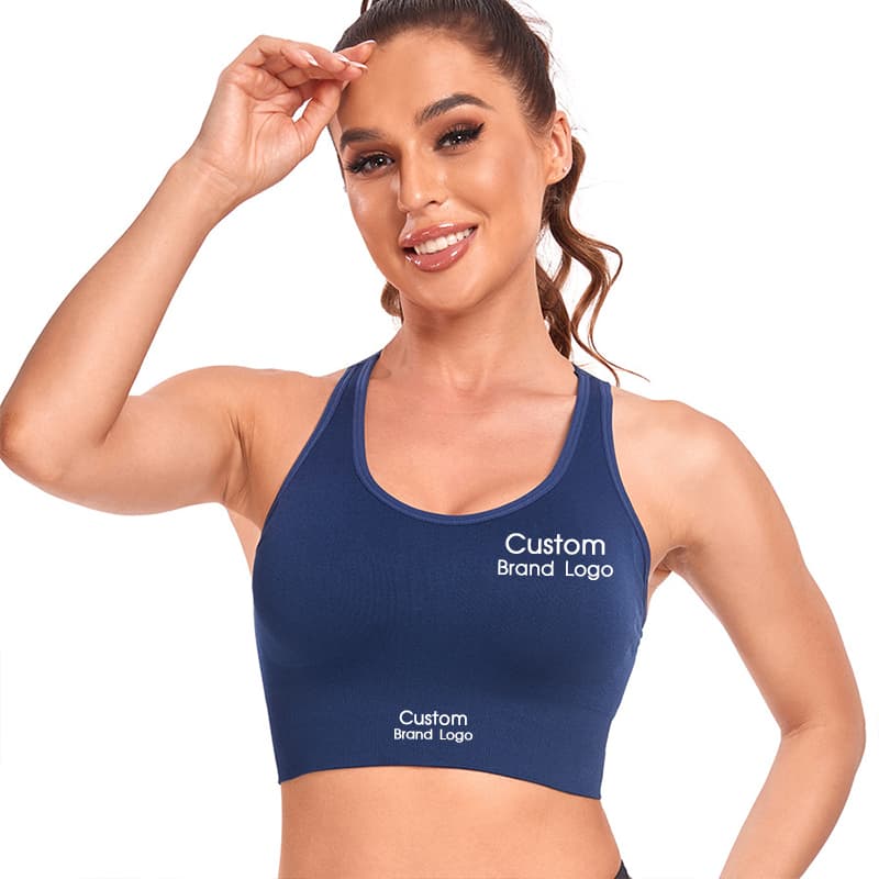 Pink scoop-neck criss-cross back yoga bra for private-label activewear development view 2