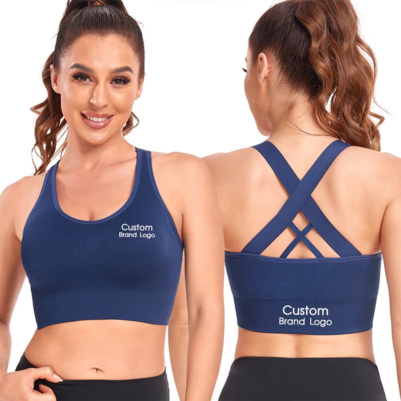Pink scoop-neck criss-cross back yoga bra for private-label activewear development view 4