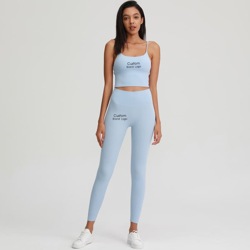 Tan square-neck spaghetti-strap yoga tank for private-label activewear development view 2