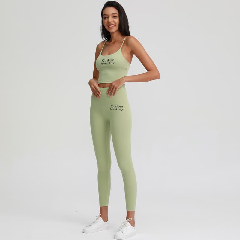 Tan square-neck spaghetti-strap yoga tank for private-label activewear development view 3