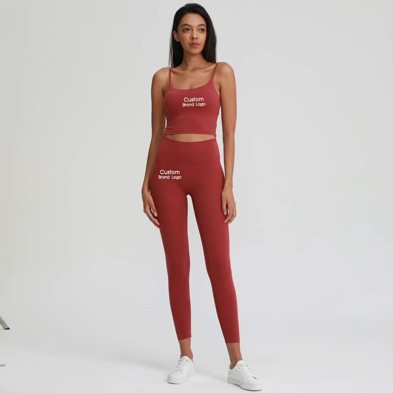 Tan square-neck spaghetti-strap yoga tank for private-label activewear development view 4