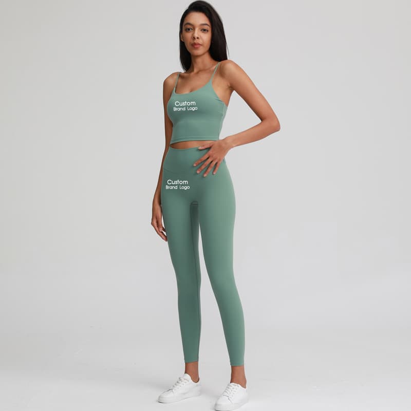 Tan square-neck spaghetti-strap yoga tank for private-label activewear development view 5