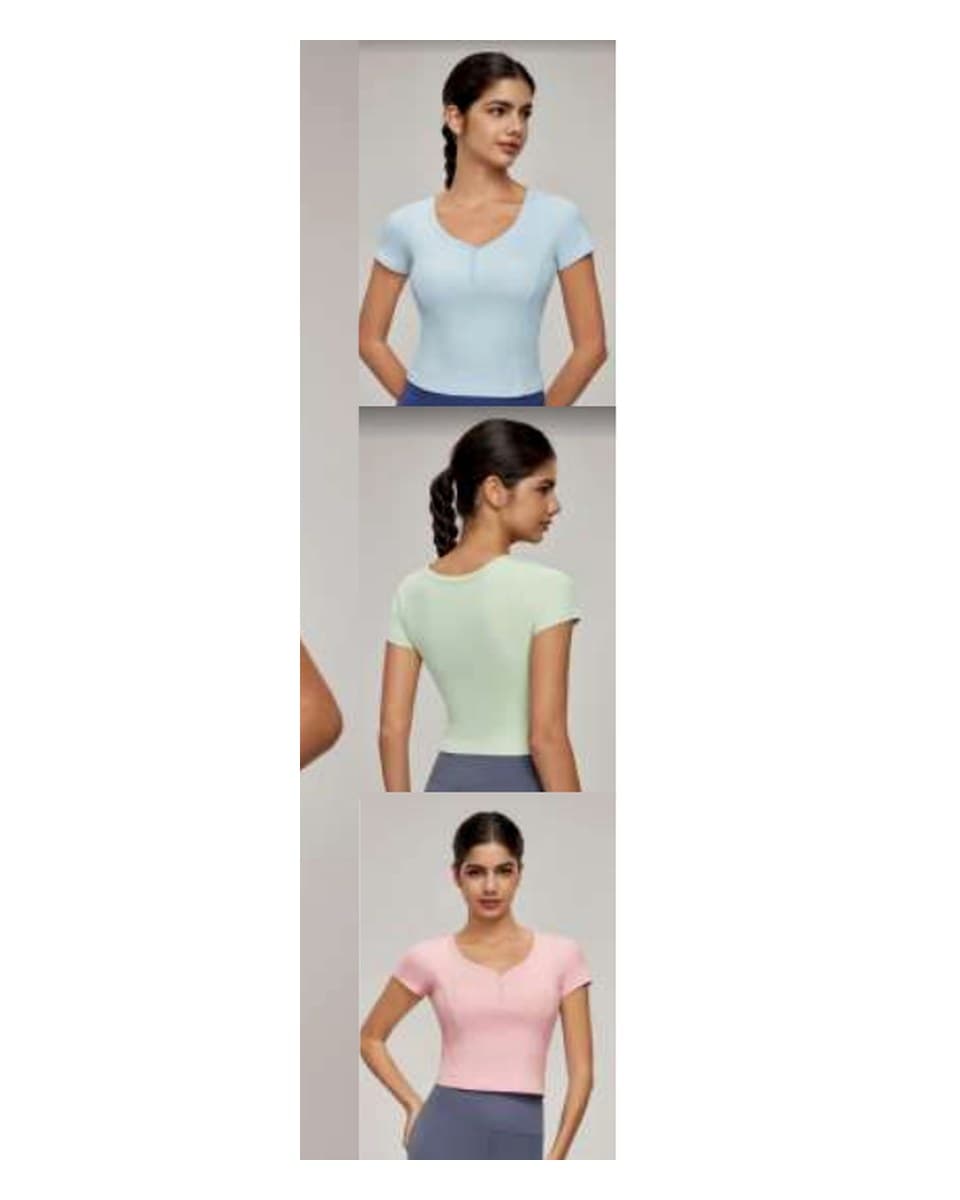 DWY115118 Top de manga corta con cuello corazón y UPF — Especificación del producto