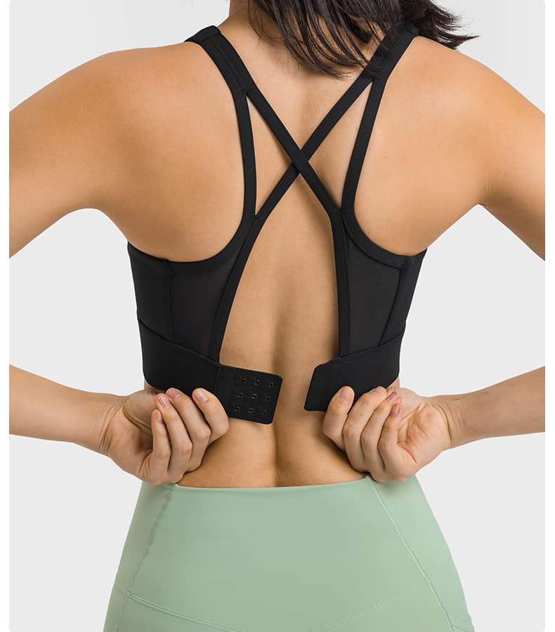 Mint adjustable back-buckle multi-strap sports bra front view for private-label development view 3