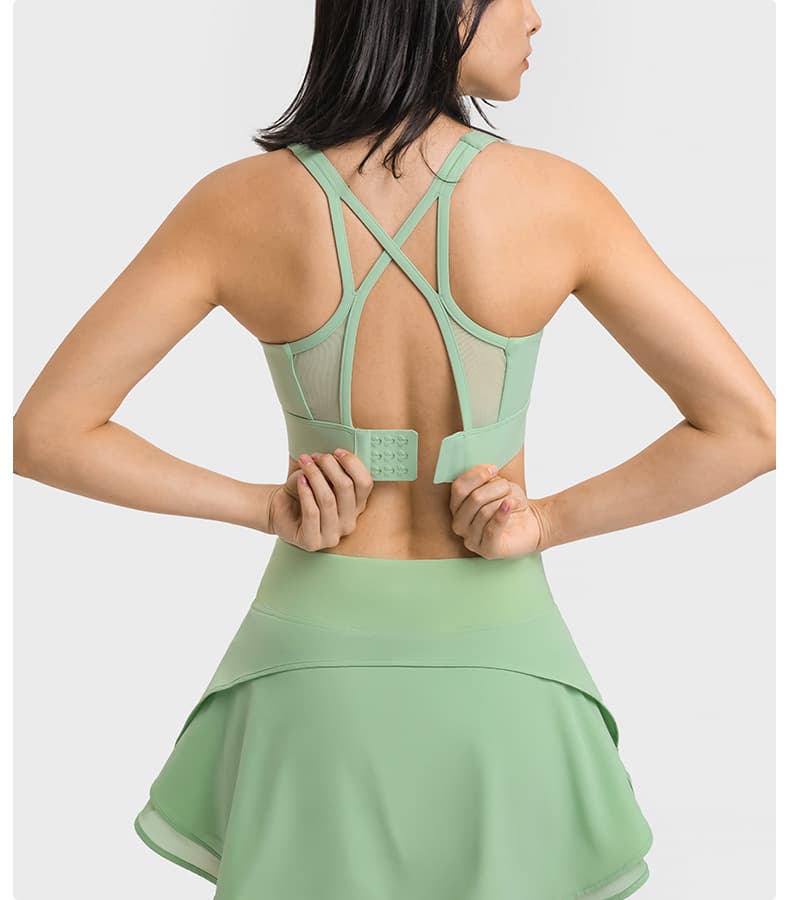 Mint adjustable back-buckle multi-strap sports bra front view for private-label development view 2
