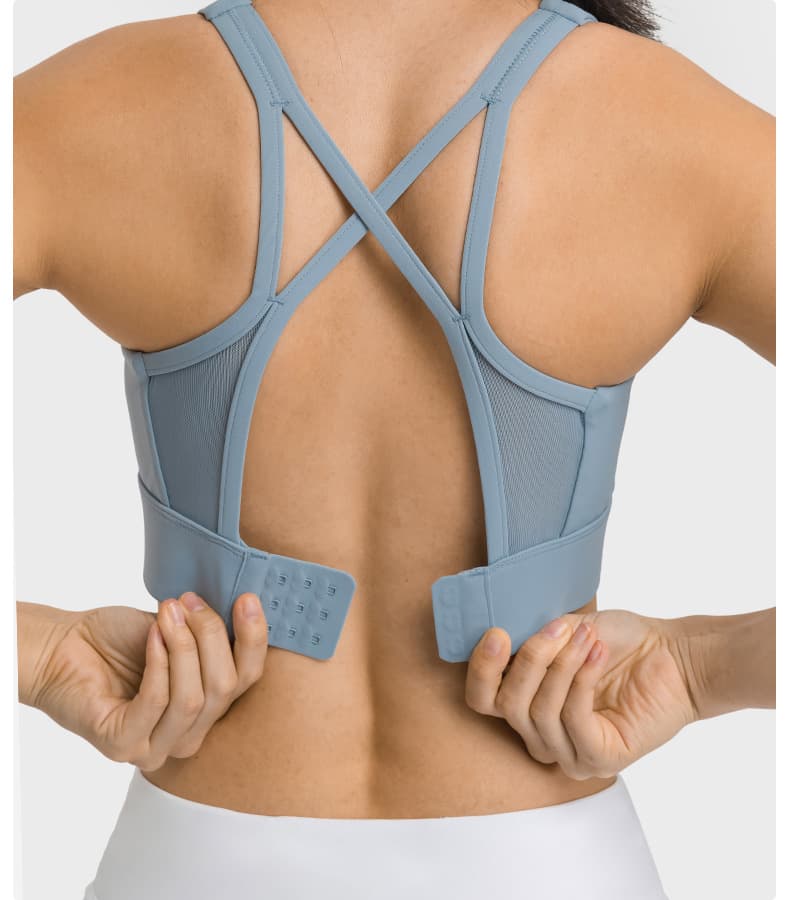 Mint adjustable back-buckle multi-strap sports bra front view for private-label development view 6