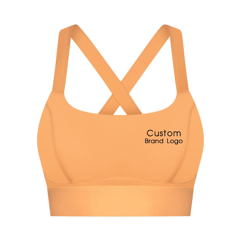 inPACE black cross-back padded sports bra with a custom brand logo placement view 4