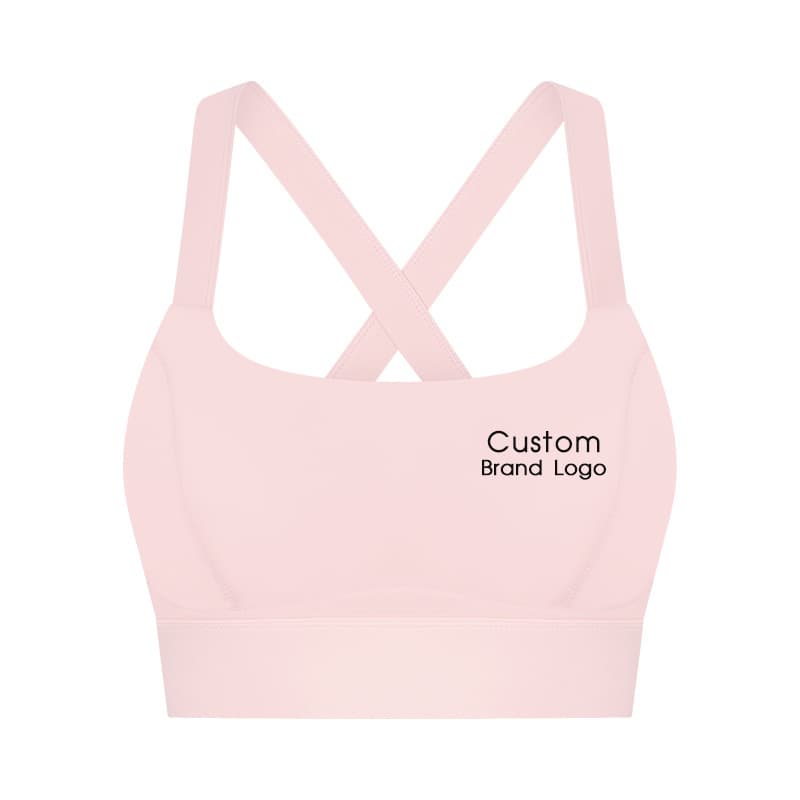 inPACE black cross-back padded sports bra with a custom brand logo placement view 3