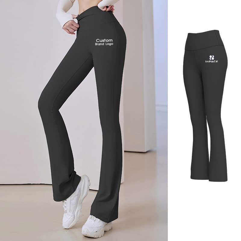 inPACE blue high-waist flared yoga pants with a private-label logo placement reference view 3