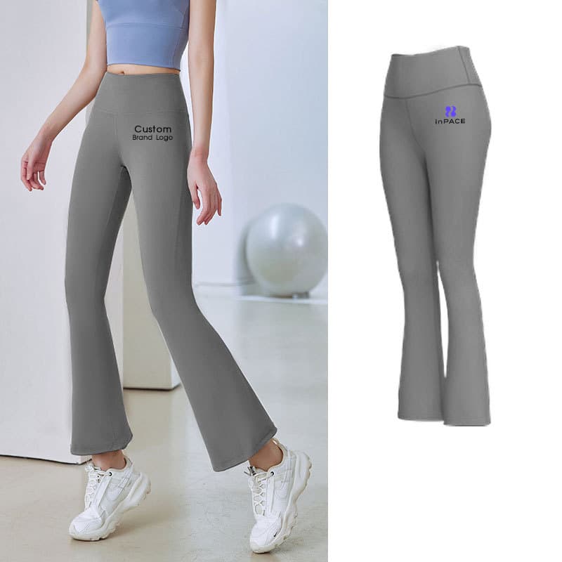 inPACE blue high-waist flared yoga pants with a private-label logo placement reference view 2
