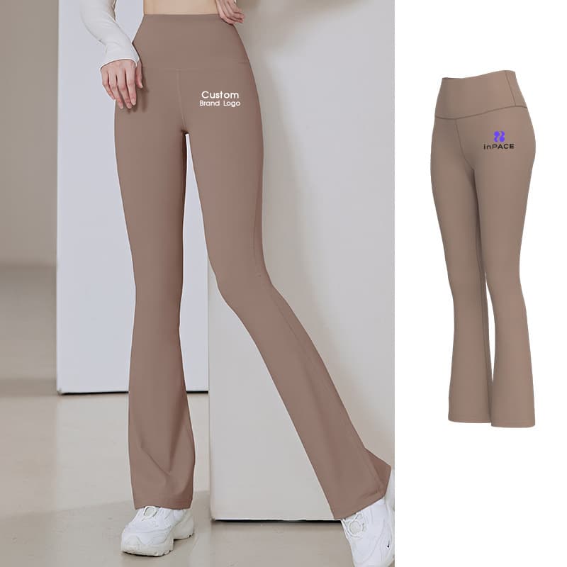 inPACE blue high-waist flared yoga pants with a private-label logo placement reference view 5