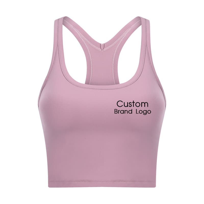 inPACE pink racerback cropped yoga tank with a custom logo placement