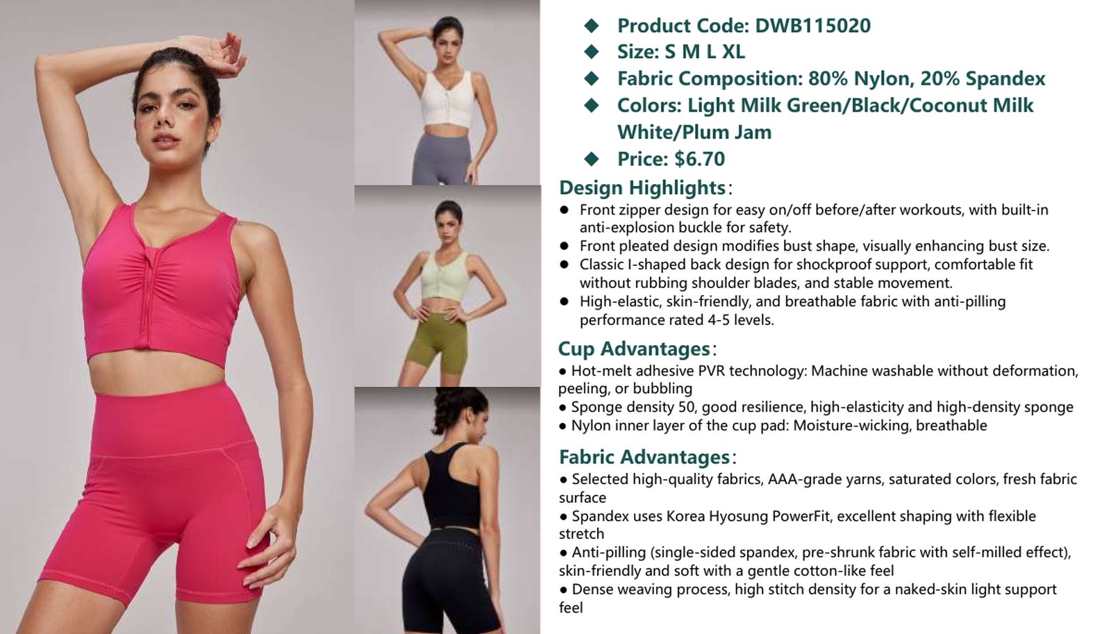 Matching activewear set sheet for buyer review