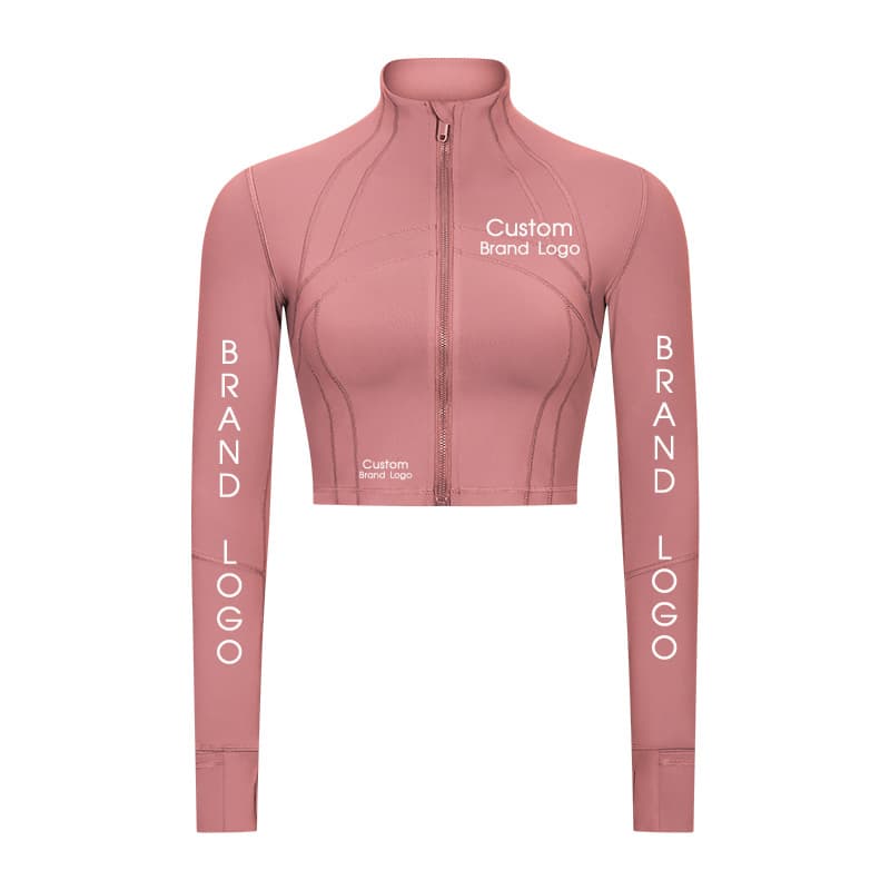 Grey cropped zip-front training jacket with stand collar and shaped panel seams view 3