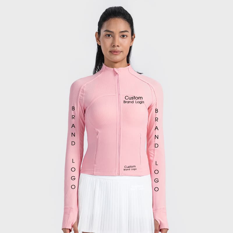 Blue stand-collar zip training jacket with long sleeves and side pockets view 4