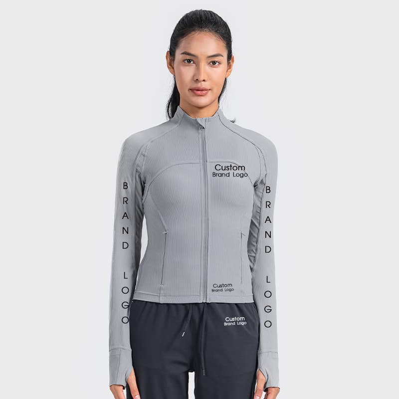 Blue stand-collar zip training jacket with long sleeves and side pockets view 5