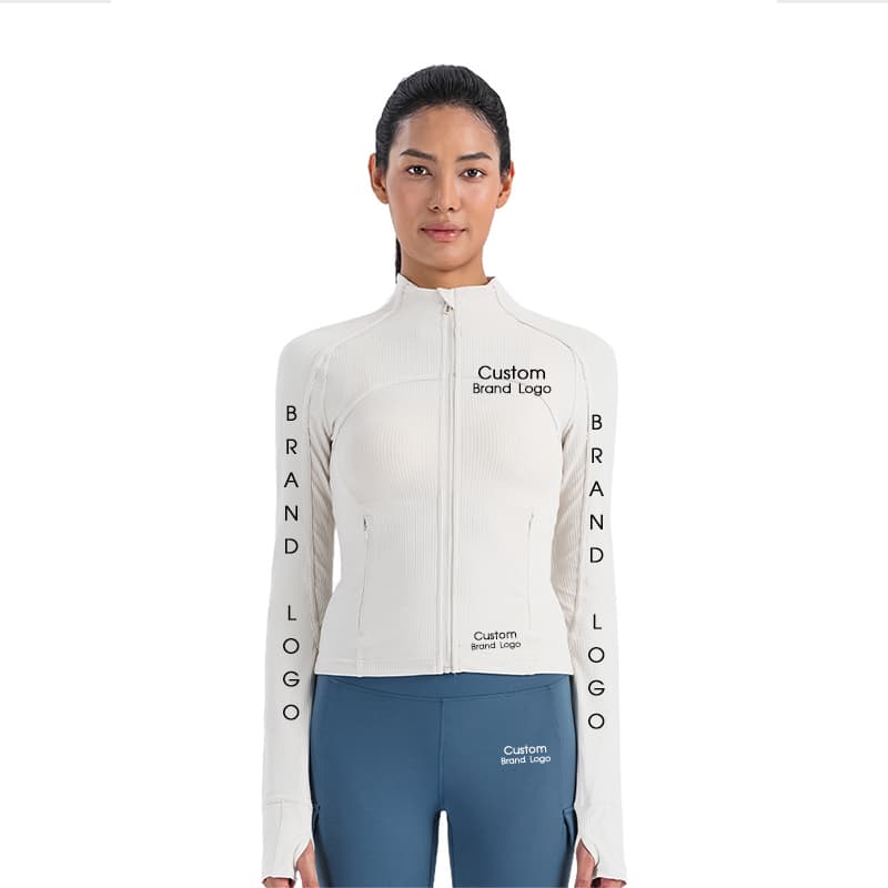 Blue stand-collar zip training jacket with long sleeves and side pockets view 3