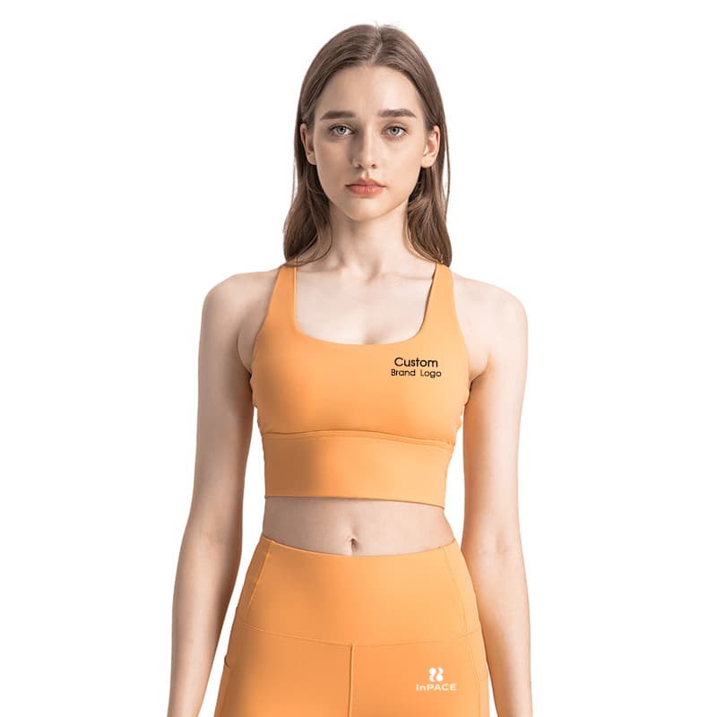 Orange longline multi-strap sports bra with square neckline