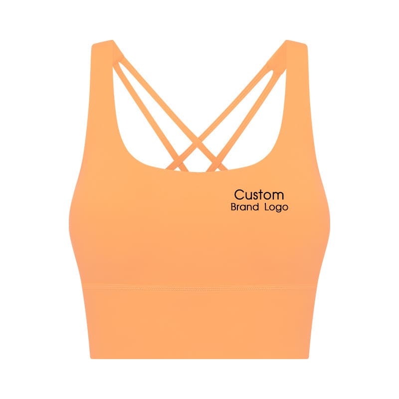 Orange longline multi-strap sports bra with square neckline view 2