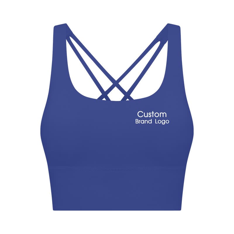 Orange longline multi-strap sports bra with square neckline view 5