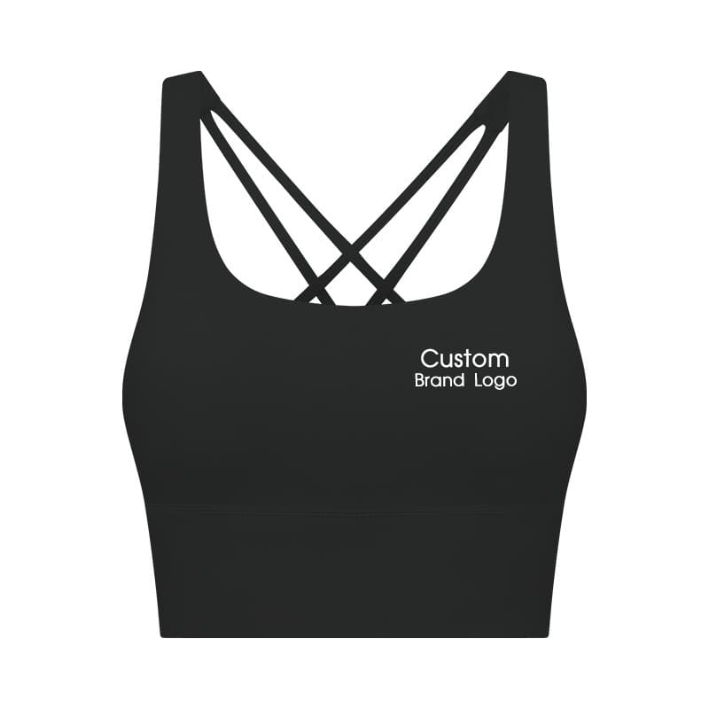 Orange longline multi-strap sports bra with square neckline view 3