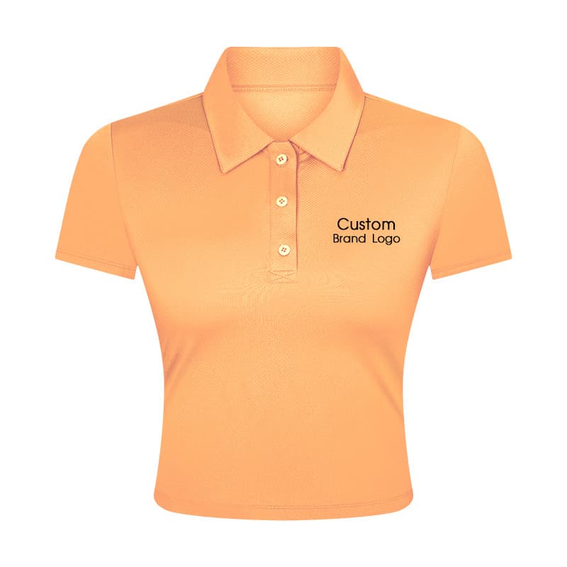 Pink short-sleeve performance polo with collar and button placket view 3