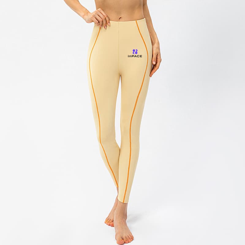 High-waist training leggings with contrast piping along the side leg view 5