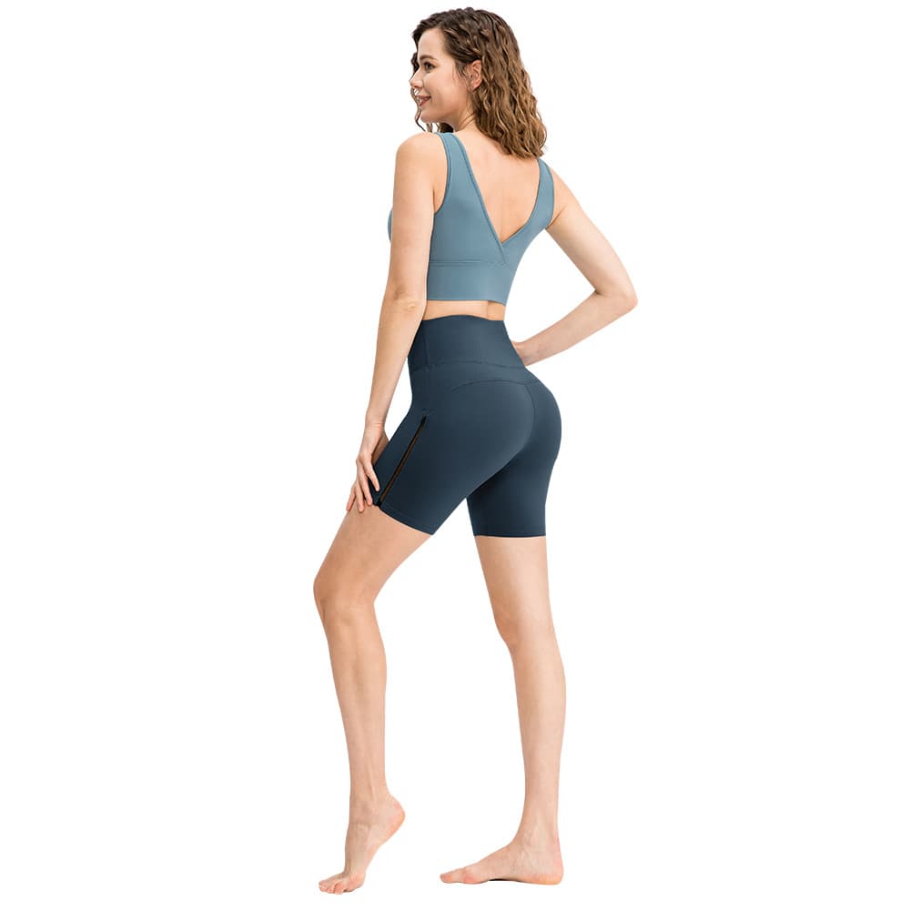 High-waist biker shorts with a side pocket panel for activewear development view 3