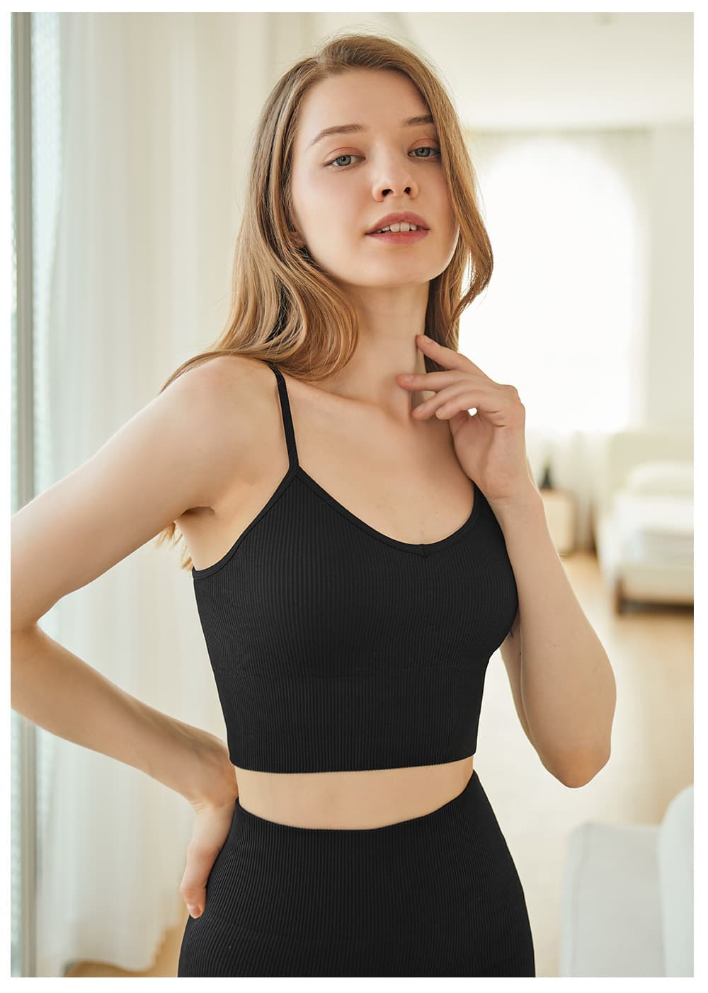 Ribbed workout set with a lace-back cropped top and matching fitted shorts view 2