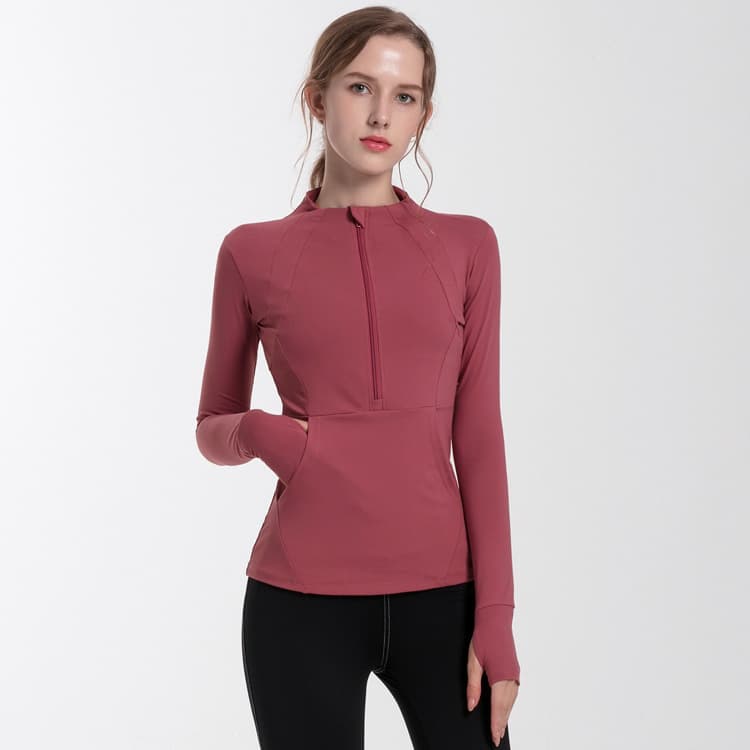 Long-sleeve training top with stand collar and quarter-zip front opening view 2