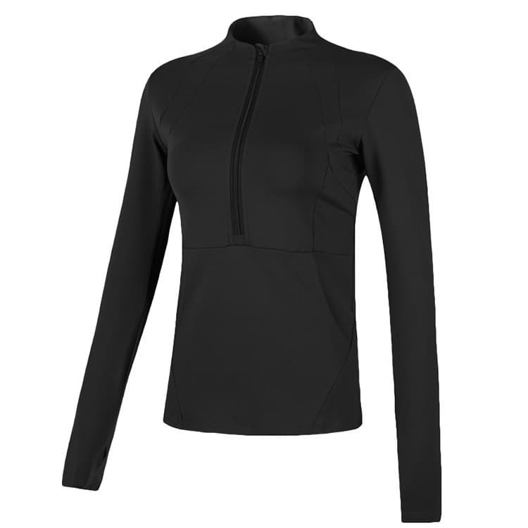 Long-sleeve training top with stand collar and quarter-zip front opening view 4