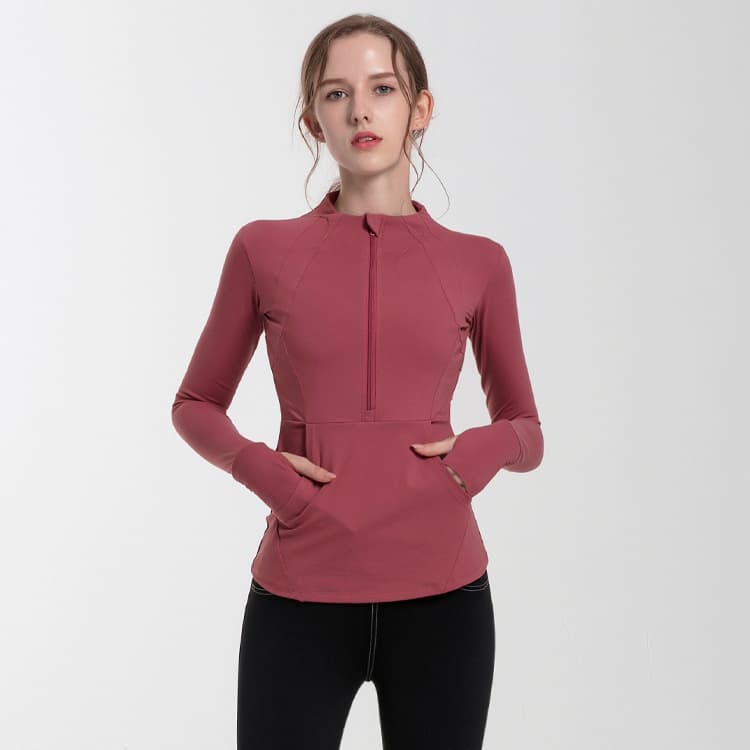 Long-sleeve training top with stand collar and quarter-zip front opening view 5