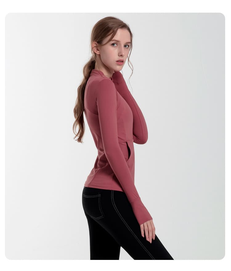 Long-sleeve training top with stand collar and quarter-zip front opening view 3