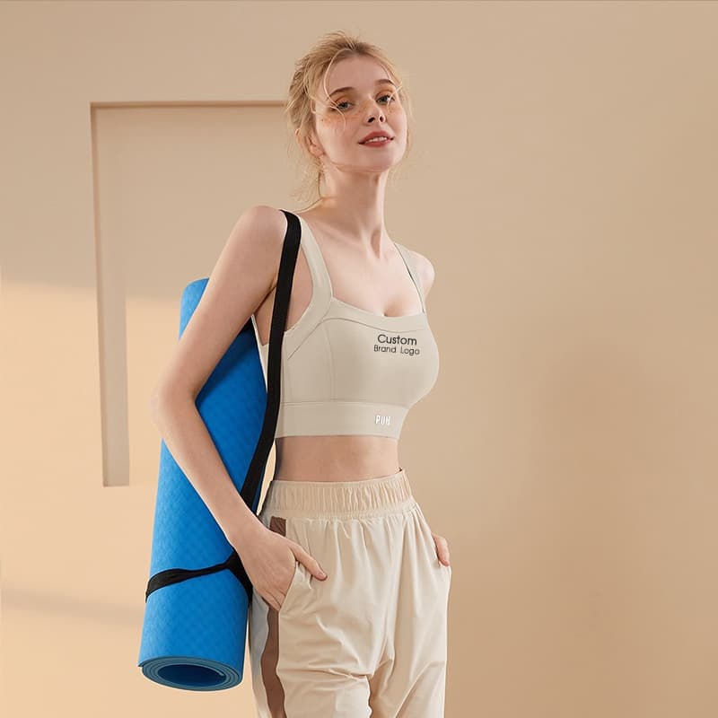 Wide-strap longline sports bra with scoop neckline and extended underbust band view 3