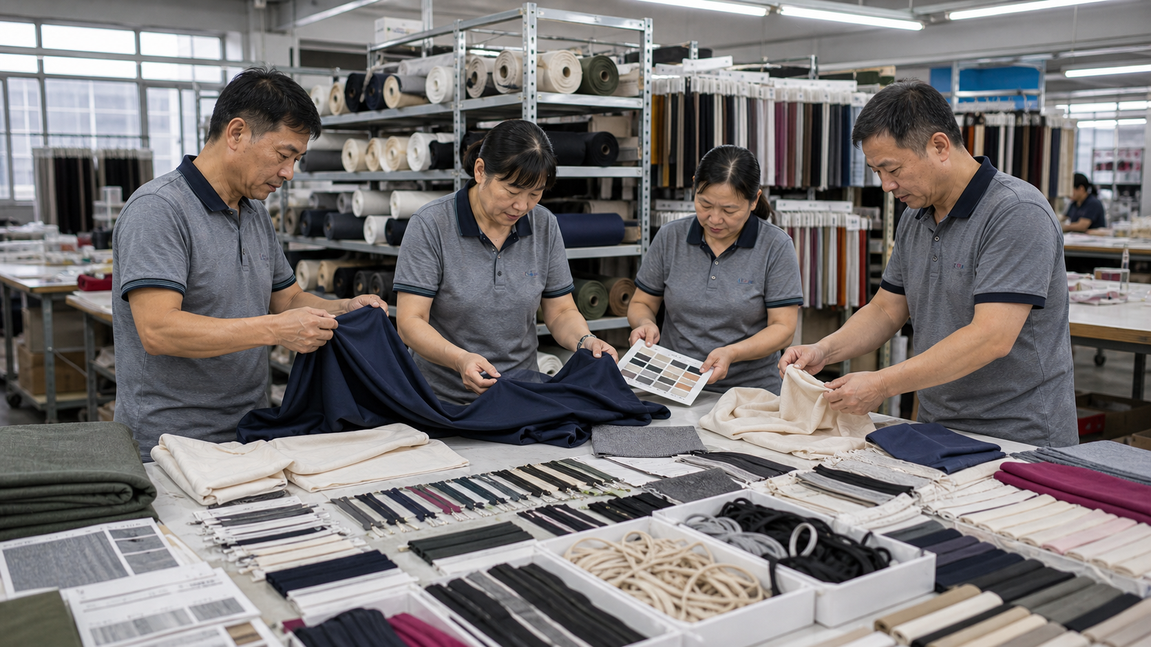 Fabric swatches and material review for activewear production
